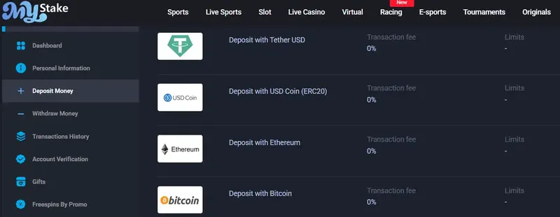 Captura de MyStake — Caixa: opções de depósito