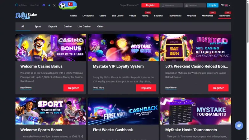 Captura de MyStake — Promociones en ordenador